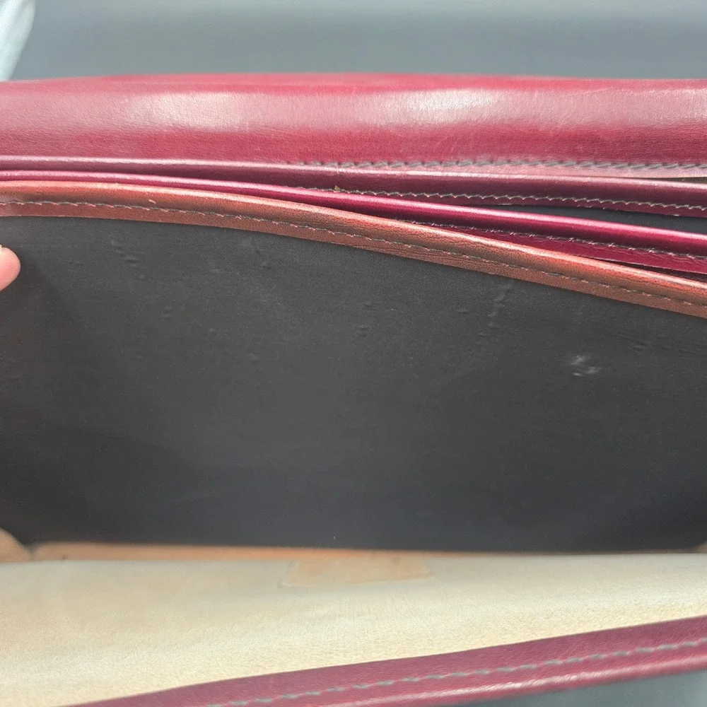Vintage Renwick Burgundy Leather Briefcase Accordion Messenger Bag Brass